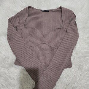 Zara Long Sleeve Crop Top Size Large